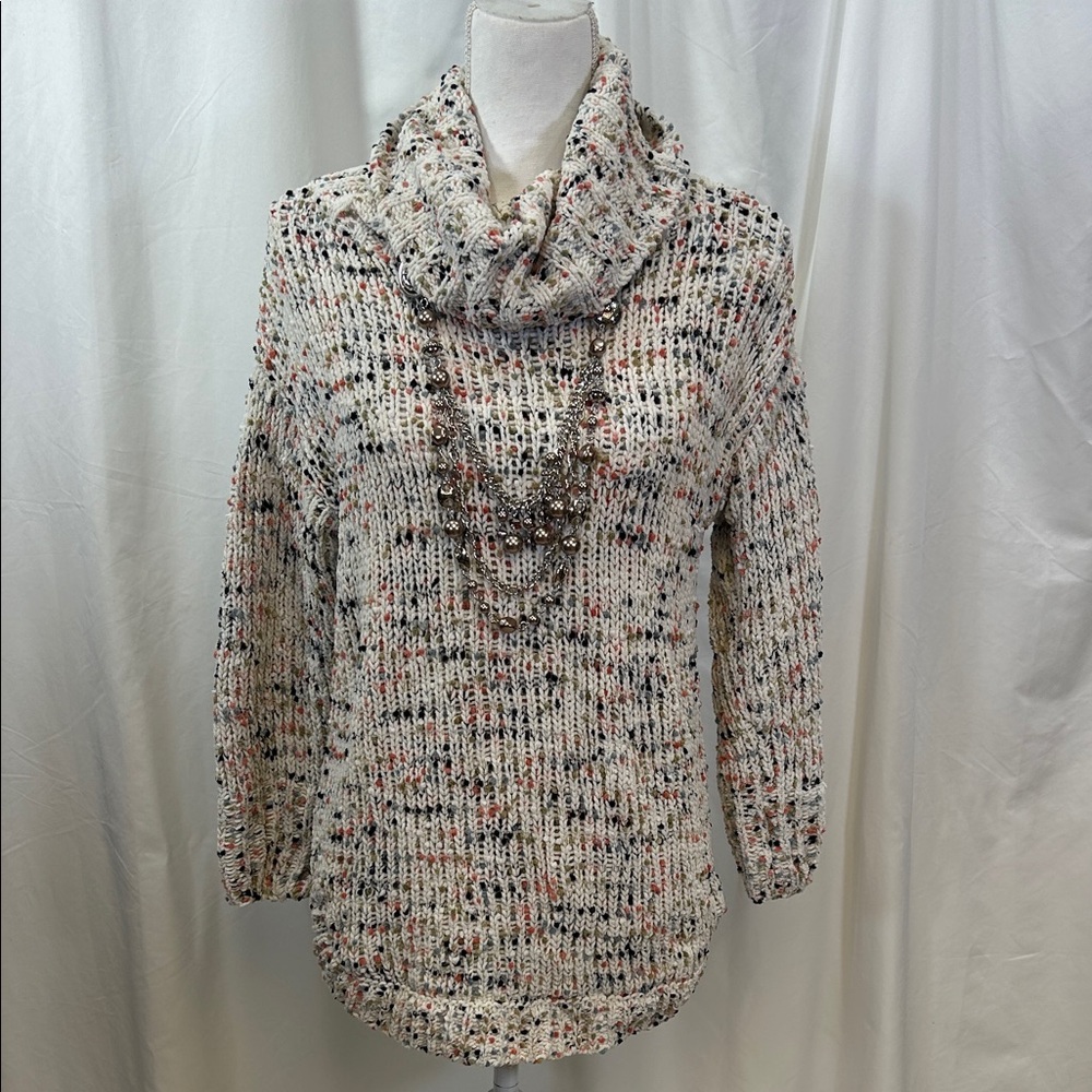 Jessica Simpson Cream Multicolor Knit Cowl Neck Sweater Sz M
